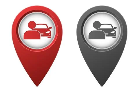 Active red and inactive gray map pointer or marker with car icon Stock Illustration