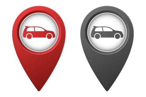 Active red and inactive gray map pointer or marker with car icon Stock Illustration