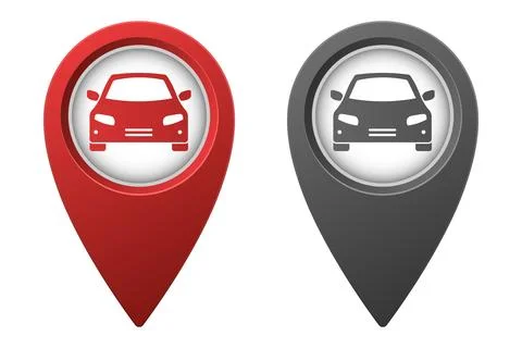 Active red and inactive gray map pointer or marker with car icon Stock Illustration