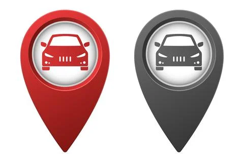 Active red and inactive gray map pointer or marker with car icon Stock Illustration