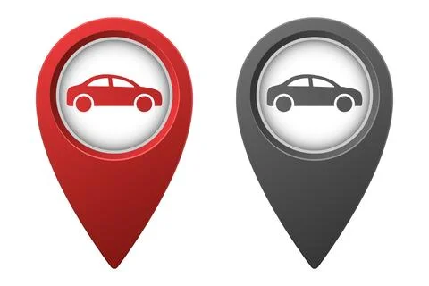 Active red and inactive gray map pointer or marker with car icon Stock Illustration