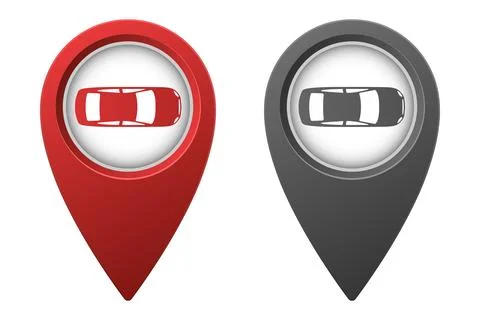 Active red and inactive gray map pointer or marker with car icon Stock Illustration