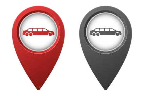 Active red and inactive gray map pointer or marker with limousine car icon イラスト素材