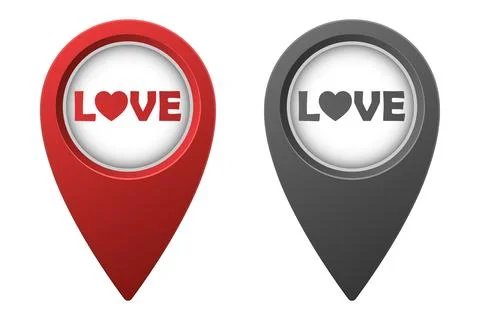 Active red and inactive gray map pointer or marker with love icon Stock Illustration