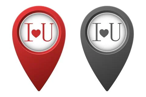 Active red and inactive gray map pointer or marker with love icon Stock Illustration