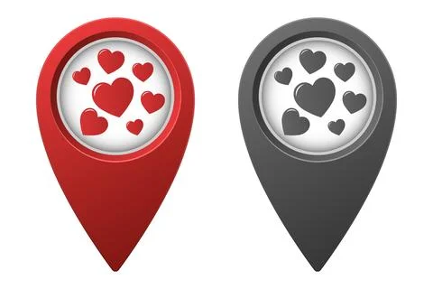 Active red and inactive gray map pointer or marker with simple hearts icon Stock Illustration