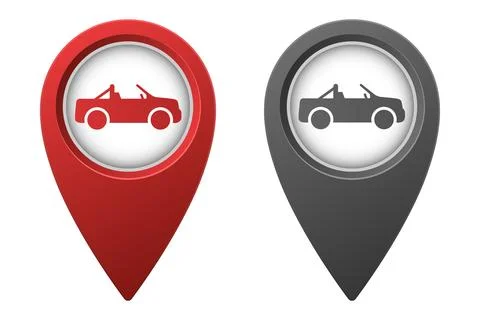 Active red and inactive gray map pointer or marker with SUV car icon Stock Illustration