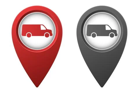 Active red and inactive gray map pointer or marker with truck car icon Stock Illustration