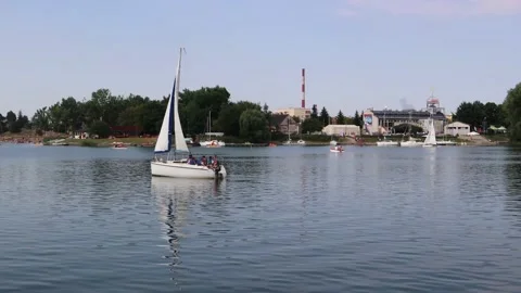 Active rest on the lake. Stock Footage 137976717