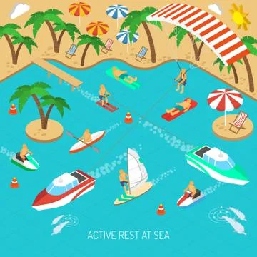 Active rest at sea concept Stock Illustration