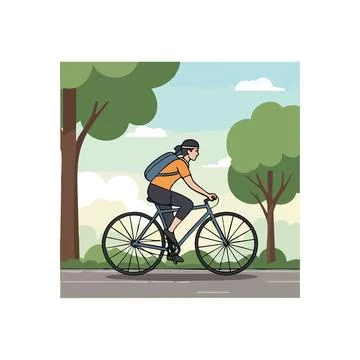 (Active Rider on Park Bike Path. An individual cycles leisurely through a s.. Stock Illustration