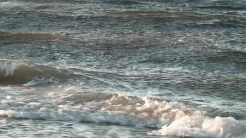 Active Rolling Ocean Waves at Sunset Stock Footage 185095632