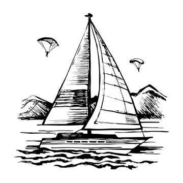 Active sailing and parachuting Stock Illustration