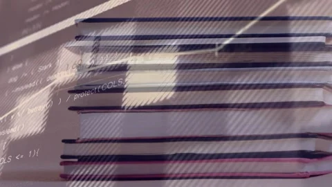 Active screen projecting diagonal graph lines and code across stack of Stock Footage 334703111