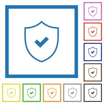 Active security outline flat framed icons Stock Illustration