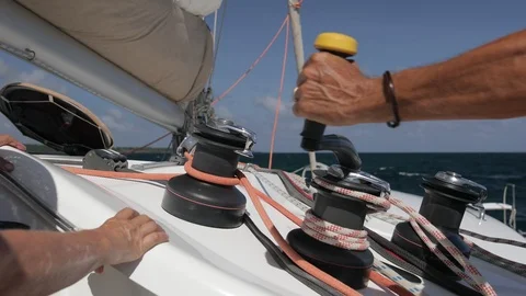 An active senior couple sailing 17 Stock Footage 99329808