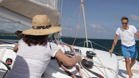 An active senior couple sailing 18 Stock Footage 99330209