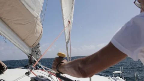 An active senior couple sailing 22 Stock Footage 99331135