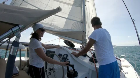 An active senior couple sailing 72 Stock Footage 99341319