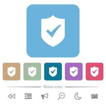 Active shield solid flat icons on color rounded square backgrounds Stock Illustration