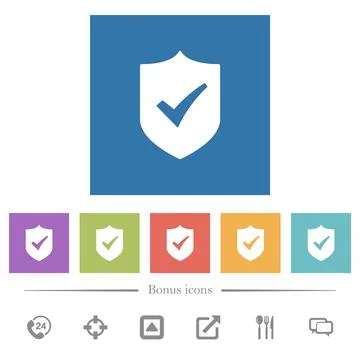 Active shield solid flat white icons in square backgrounds Stock Illustration