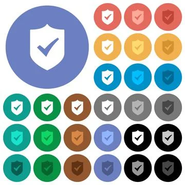 Active shield solid round flat multi colored icons Stock Illustration