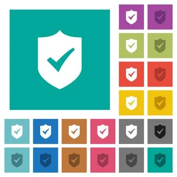 Active shield solid square flat multi colored icons Stock Illustration