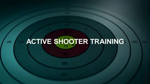 Active Shooter Training Text over Firing Target Practice 3 Stock Footage 308978139