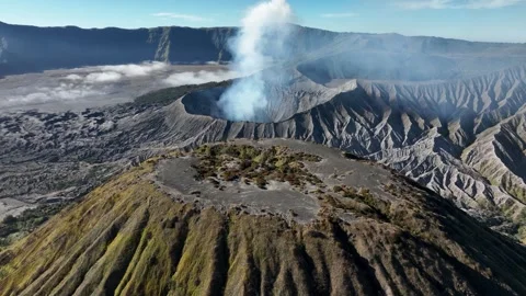 Active somma volcano crater Mount Bromo East Java Indonesia lunar landscape 库存影片 343459424