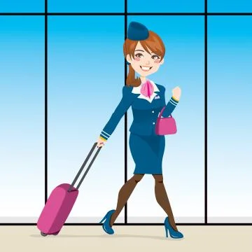 Active Stewardess Walking Stock Illustration