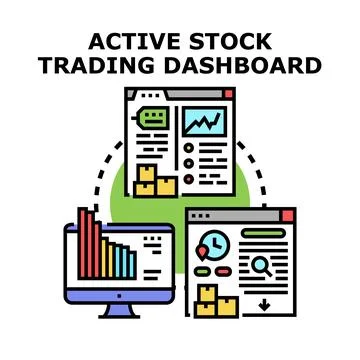 Active stock trading dashboard analyzing market data Stock Illustration