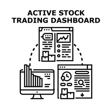 Active stock trading dashboard analyzing market data Stock Illustration