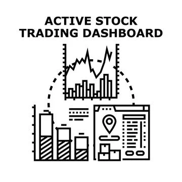Active stock trading dashboard analyzing financial market data Illustrazione stock