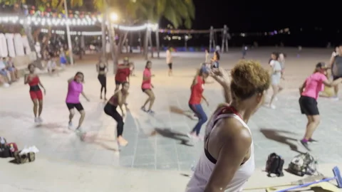 Active street dancing. Zumba instructor workout. Fitness training class outdoor. Stock Footage 241226528