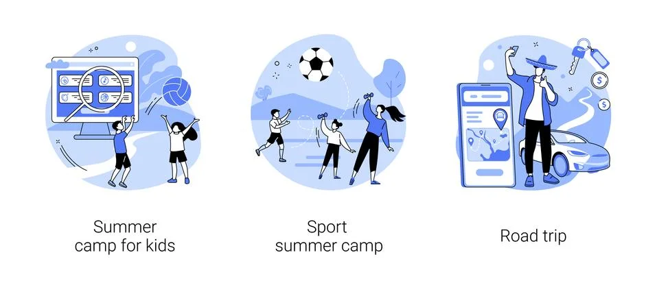 Active summertime abstract concept vector illustrations. Illustrazione stock