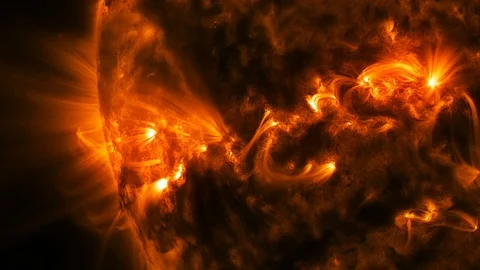 Active Sun.  Courtesy of NASA/SDO and the AIA, EVE, and HMI science teams. Stock Footage 107277775