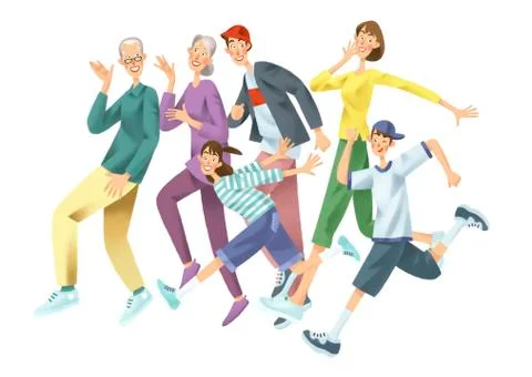 Active three-generation family Stock Illustration