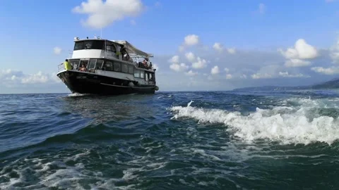 Active tracking shot of a ship sailing in the sea Stock Footage 139238609