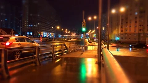Active traffic at night and crossway - Timelapse Stock Footage 119962245