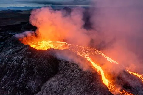 Active volcano aerial view, Mount Fagradalsfjall, Iceland 写真素材