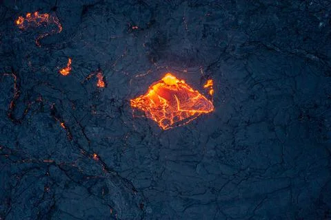 Active volcano aerial view, Mount Fagradalsfjall, Iceland Stock Photos