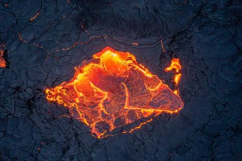 Active volcano aerial view, Mount Fagradalsfjall, Iceland Stock Photos