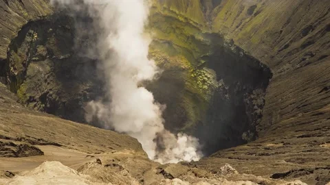 Active Volcano Bromo Mountain of Indonesia, West Java. Stock Footage 155805742