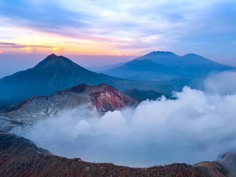 Active Volcano at Dawn on the Island of Java. Aerial View Indonesia. The i... Stock-Fotos