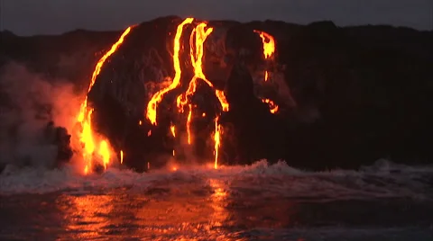 Active volcano disgorging hot lava Stock Footage 44228899