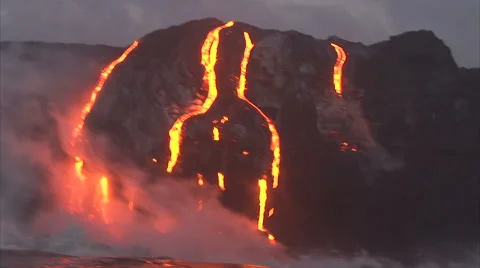 Active volcano disgorging hot lava Stock Footage 44228974