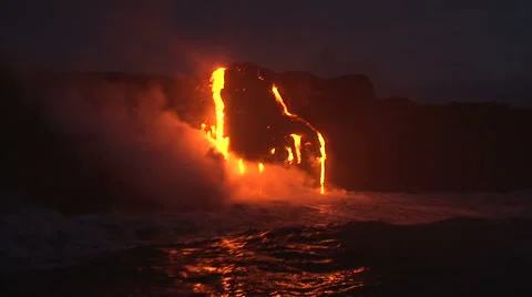 Active volcano disgorging hot lava Stock Footage 44672055