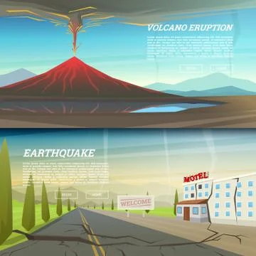 Active volcano eruption with leaky magma Background. Natural disaster or Stock Illustration