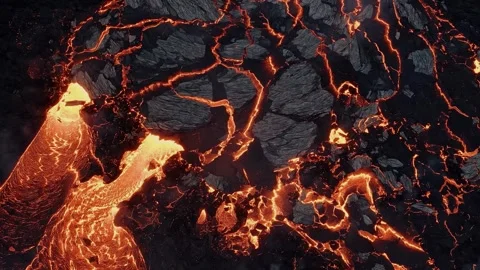 Active volcano lava, panoramic aerial view, epic pattern, drone video footage Stock Footage 309188881