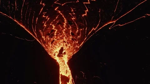 Active volcano lava river, panoramic aerial view, epic pattern, drone video.. Stock Footage 309190854